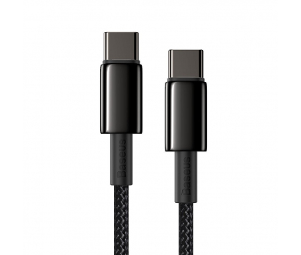 Cablu Date si Incarcare USB-C - USB-C Baseus Tungsten Gold, 100W, 2m, Negru CATWJ-A01