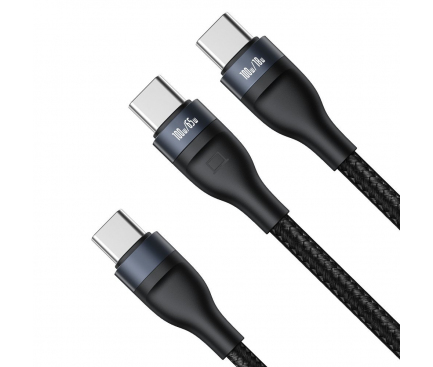 Cablu Incarcare USB Type-C la USB Type-C Baseus 2 in 1, 1.5 m, 100W, Negru CA1T2-C01