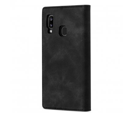 Husa Piele OEM Skin Feel Magnetic pentru Samsung Galaxy A20e, cu suport carduri, Neagra