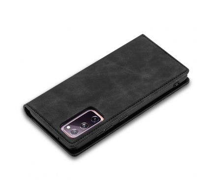 Husa Piele OEM Skin Feel Magnetic pentru Samsung Galaxy S20 FE G780 / Samsung Galaxy S20 FE 5G G781, cu suport carduri, Neagra