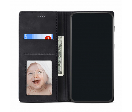 Husa Piele OEM Skin Feel Magnetic pentru Samsung Galaxy S20 FE G780 / Samsung Galaxy S20 FE 5G G781, cu suport carduri, Neagra