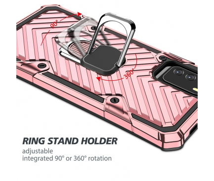 Husa Plastic - TPU OEM Ring Cool Armor Kickstand pentru Xiaomi Redmi 9T / Xiaomi Redmi Note 9 4G / Xiaomi Poco M3 , Roz Aurie