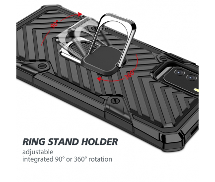 Husa Plastic - TPU OEM Ring Cool Armor Kickstand pentru Xiaomi Redmi 9T / Xiaomi Redmi Note 9 4G / Xiaomi Poco M3 , Neagra
