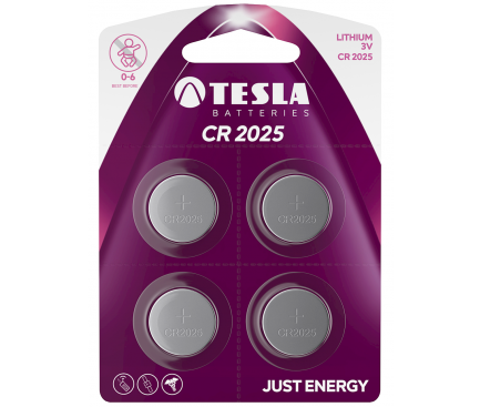 Baterie Tesla Batteries CR2025, Set 4 bucati, Litium, 3V
