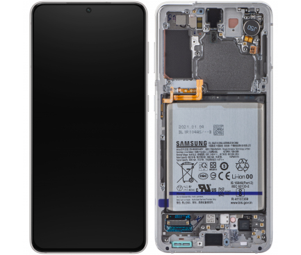Display - Touchscreen Samsung Galaxy S21 5G, Cu Rama, Acumulator si Piese, Alb, Service Pack GH82-24716C 