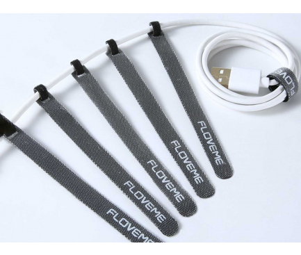 Banda Velcro Floveme pentru cabluri, set 10 buc, 14 cm, Neagra