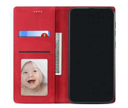 Husa Piele OEM Skin Feel Magnetic pentru Samsung Galaxy S20 FE G780 / Samsung Galaxy S20 FE 5G G781, cu suport carduri, Rosie