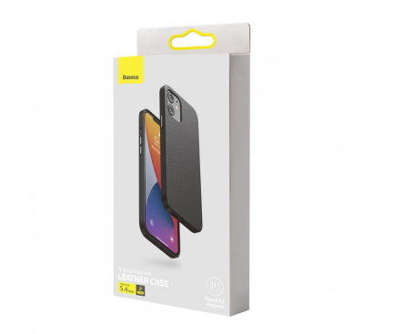 Husa Piele Baseus Magnetic pentru Apple iPhone 12 mini, MagSafe, Neagra LTAPIPH54N-YP01