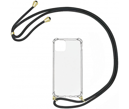 Husa TPU OEM Antisoc pentru Samsung Galaxy A12 A125, Cu snur negru, Transparenta