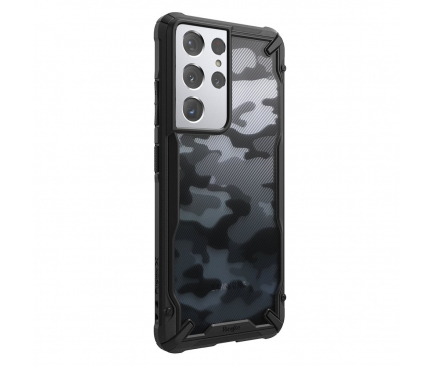 Husa Plastic - TPU Ringke Fusion X Design Camo pentru Samsung Galaxy S21 Ultra 5G, Neagra XDSG0046
