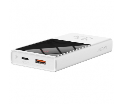 Baterie Externa Powerbank Baseus Super Mini, 10000 mA, Quick Charge 3.0 - Power Delivery (PD), 22.5 W, Alba PPMN-A02