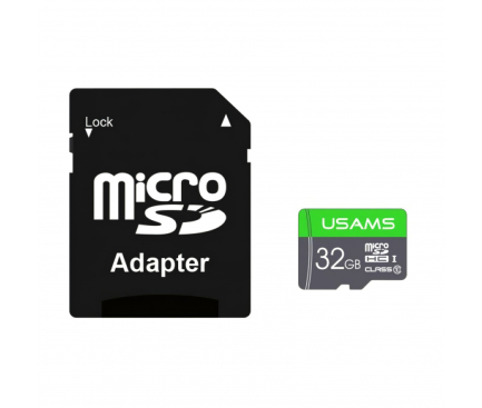Card Memorie MicroSDHC Usams US-ZB118, 32Gb, Clasa 10 / UHS-1 U1, cu Adaptor ZB118TF01