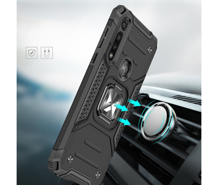 Husa Plastic - TPU WZK Ring Tough Armor Kickstand pentru Motorola Moto G8 Power, Neagra