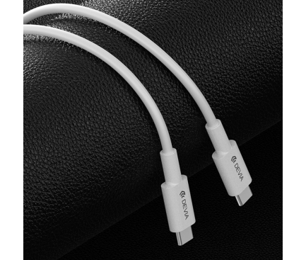 Cablu Date si Incarcare USB Type-C la USB Type-C DEVIA, 1 m, 60W,  Alb