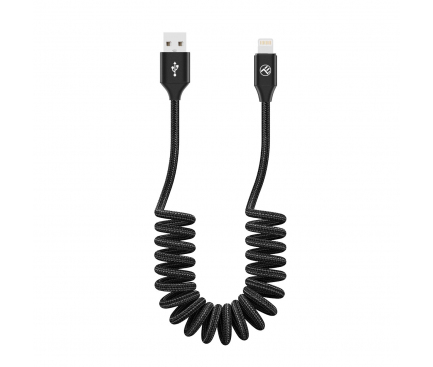 Cablu Date si Incarcare USB la Lightning Tellur, 1.8 m, 3A, Spiralat, Negru TLL155396 