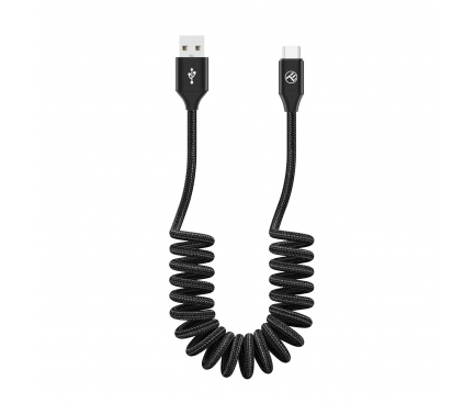 Cablu Date si Incarcare USB la USB Type-C Tellur, 1.8 m, 3A, Spiralat, Negru TLL155395 
