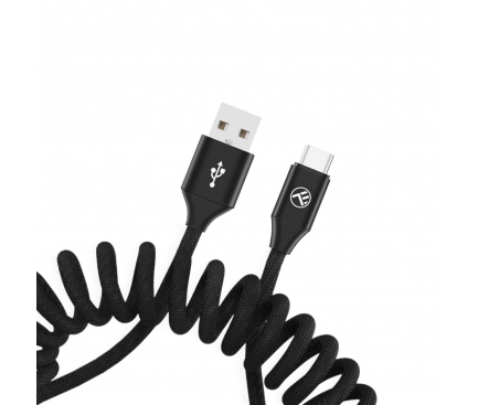 Cablu Date si Incarcare USB la USB Type-C Tellur, 1.8 m, 3A, Spiralat, Negru TLL155395 