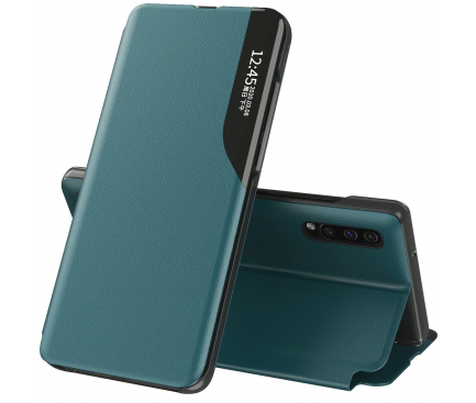 Husa Piele OEM Eco Leather View pentru Samsung Galaxy S21 5G, cu suport, Verde 