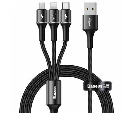 Cablu Incarcare USB - Lightning / MicroUSB / USB Type-C Baseus Halo, 1.2 m, 3.5A, Negru CAMLT-HA01 