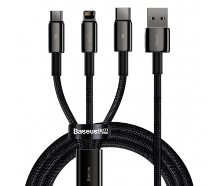 Cablu Incarcare USB-A - Lightning / microUSB / USB-C Baseus Tungsten, 1.5m, Negru CAMLTWJ-01 