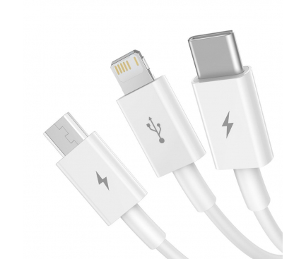 Cablu Incarcare USB-A - Lightning / microUSB / USB-C Baseus Superior Series, 20W, 1.2m, Alb CAMLTYS-02 