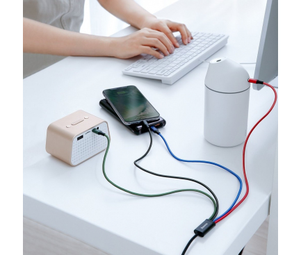 Cablu Incarcare USB-A - 2 x Lightning / microUSB / USB-C Baseus Rapid, 20W, 1.2m, Negru CA1T4-A01