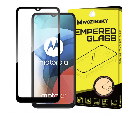 Folie de protectie Ecran WZK pentru Motorola Moto E7, Sticla securizata, Full Glue, Neagra