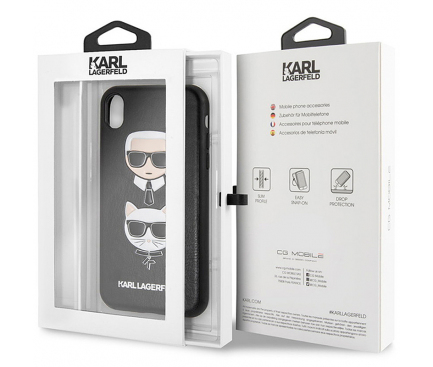 Husa Plastic - Piele Karl Lagerfeld Karl & Choupette pentru Apple iPhone XR, Neagra KLHCI61KICKC 