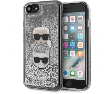 Husa Plastic - TPU Karl Lagerfeld Liquid Glitter 2 Heads pentru Apple iPhone 8 / Apple iPhone SE (2020), Argintie KLHCI8KCGLSL 