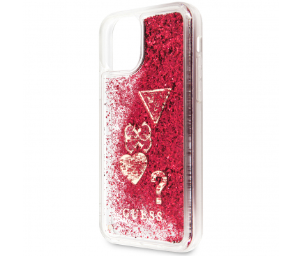 Husa Plastic - TPU Guess Glitter Hearts pentru Apple iPhone 11, Rosie GUHCN61GLHFLR 