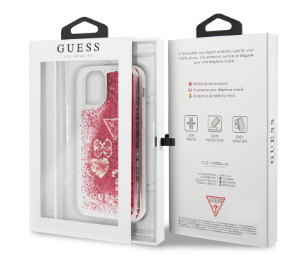 Husa Plastic - TPU Guess Glitter Hearts pentru Apple iPhone 11, Rosie GUHCN61GLHFLR 