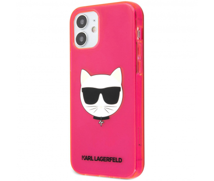 Husa TPU Karl Lagerfeld Choupette Head pentru Apple iPhone 12 mini, Fluorescent, Roz KLHCP12SCHTRP 