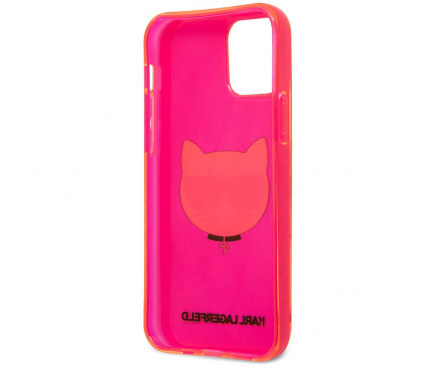 Husa TPU Karl Lagerfeld Choupette Head pentru Apple iPhone 12 mini, Fluorescent, Roz KLHCP12SCHTRP 