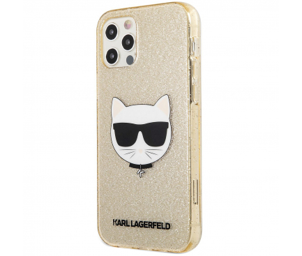 Husa TPU Karl Lagerfeld Choupette Head Glitter pentru Apple iPhone 12 Pro Max, Aurie KLHCP12LCHTUGLGO 