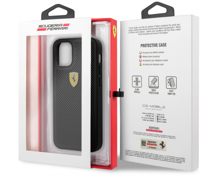Husa Plastic - Piele Ferrari Off Track Perforated pentru Apple iPhone 12 mini, Neagra FESPEHCP12SBK 