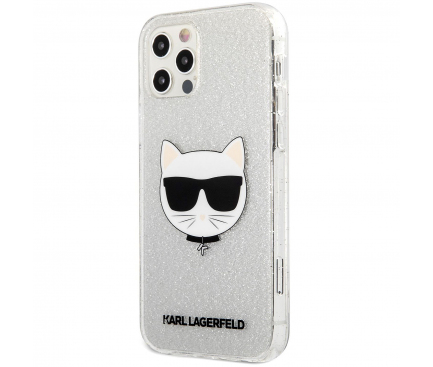 Husa TPU Karl Lagerfeld Choupette Head Glitter pentru Apple iPhone 12 Pro Max, Argintie KLHCP12LCHTUGLS 