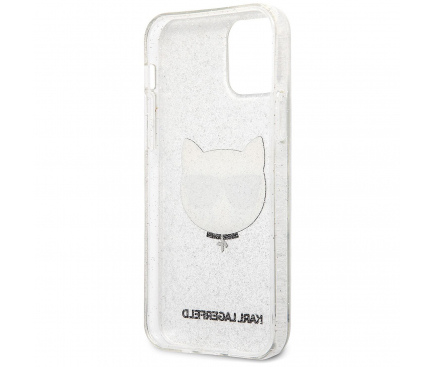 Husa TPU Karl Lagerfeld Choupette Head Glitter pentru Apple iPhone 12 / Apple iPhone 12 Pro, Argintie KLHCP12MCHTUGLS 