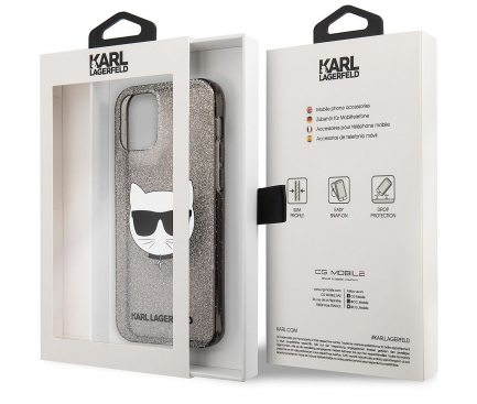 Husa TPU Karl Lagerfeld Choupette Head Glitter pentru Apple iPhone 12 / Apple iPhone 12 Pro, Neagra KLHCP12MCHTUGLB 