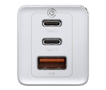 Incarcator Retea cu cablu USB Type-C Baseus GaN Pro, 65W, 1 X USB - 2 X USB Tip C, Alb CCGAN2P-B02 