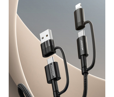 Cablu Date si Incarcare USB Type-C / USB - USB Type-C / Lightning Joyroom S-1830G3, 1.8 m, 60 W, Negru 