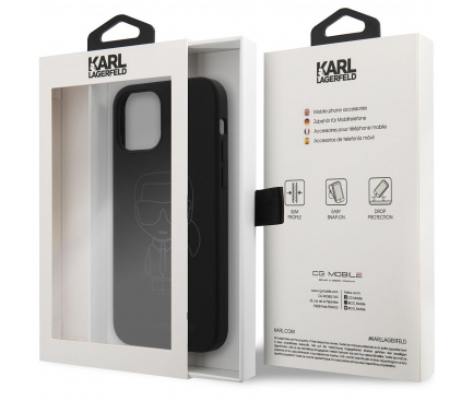 Husa TPU Karl Lagerfeld pentru Apple iPhone 12 mini, Iconic Outline Tone on Tone, Neagra KLHCP12SSILTTBK 