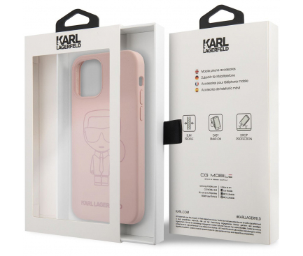 Husa TPU Karl Lagerfeld pentru Apple iPhone 12 Pro Max, Iconic Outline Tone on Tone, Roz KLHCP12LSILTTPI 