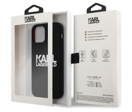 Husa TPU Karl Lagerfeld pentru Apple iPhone 12 Pro Max, Stack White Logo, Neagra KLHCP12LSLKLRBK 