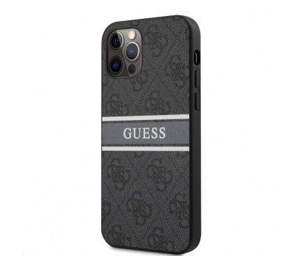 Husa Piele Guess 4G Printed Stripe pentru Apple iPhone 12 / Apple iPhone 12 Pro, Gri GUHCP12M4GDGR 