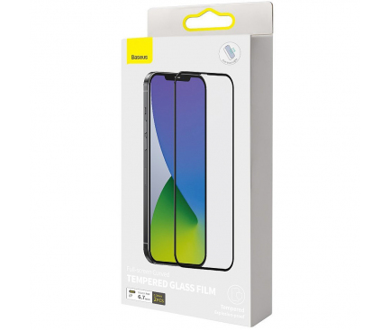 Folie Protectie Ecran Baseus pentru Apple iPhone 12 Pro Max, Sticla securizata, Full Face, Full Glue, Anti-Bluelight, Set 2buc, 0.3mm, Neagra SGAPIPH67N-KB01 