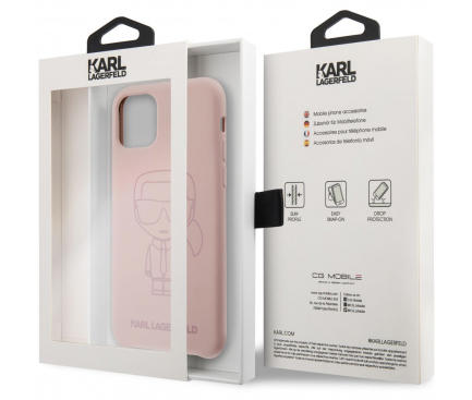 Husa TPU Karl Lagerfeld pentru Apple iPhone 11, Iconic Outline Tone on Tone, Roz KLHCN61SILTTPI 