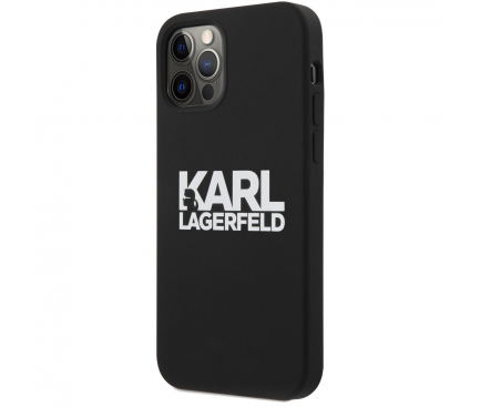 Husa TPU Karl Lagerfeld pentru Apple iPhone 12 / Apple iPhone 12 Pro, Stack White Logo, Neagra KLHCP12MSLKLRBK 
