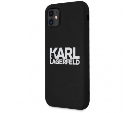 Husa TPU Karl Lagerfeld pentru Apple iPhone 11, Stack White Logo, Neagra KLHCN61SLKLRBK 