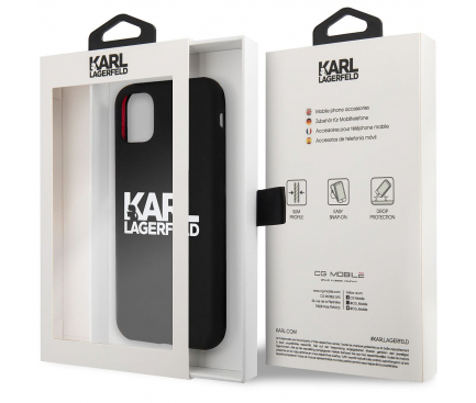 Husa TPU Karl Lagerfeld pentru Apple iPhone 11, Stack White Logo, Neagra KLHCN61SLKLRBK 