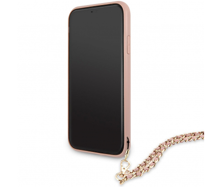 Husa Piele Guess Saffiano Gold Chain pentru Apple iPhone 11, Roz GUHCN61SASGPI 